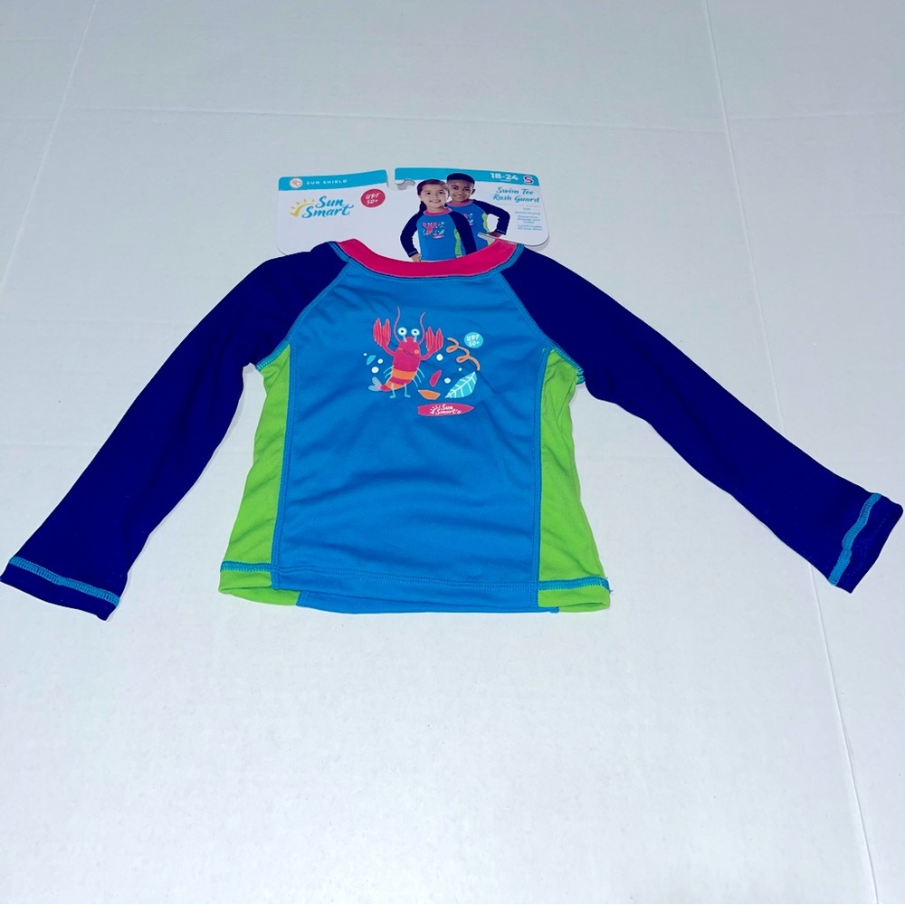 Sun Smart Swim Tee Rash Guard UPF 50+ Size Small 18-24 Months‎ New